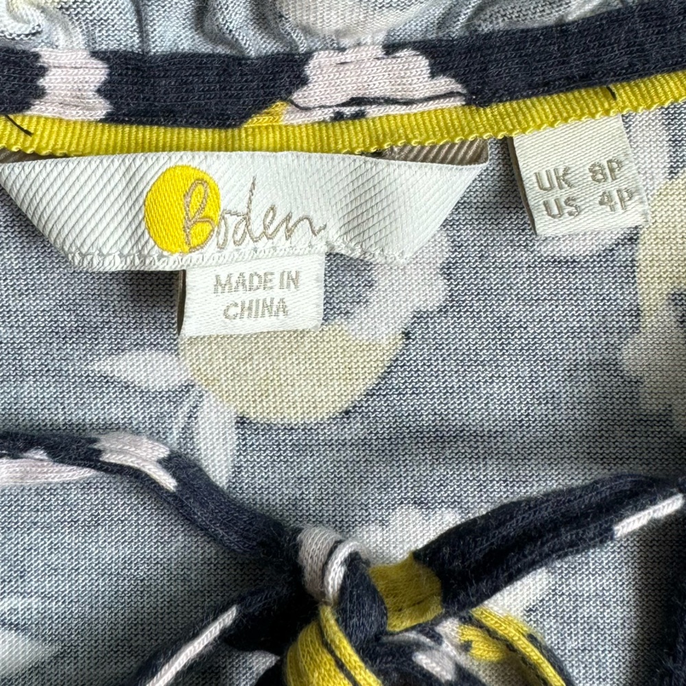 Boden dress womens 4P sleeveless floral vneck cotton blend black, white & yellow - Picture 5 of 10